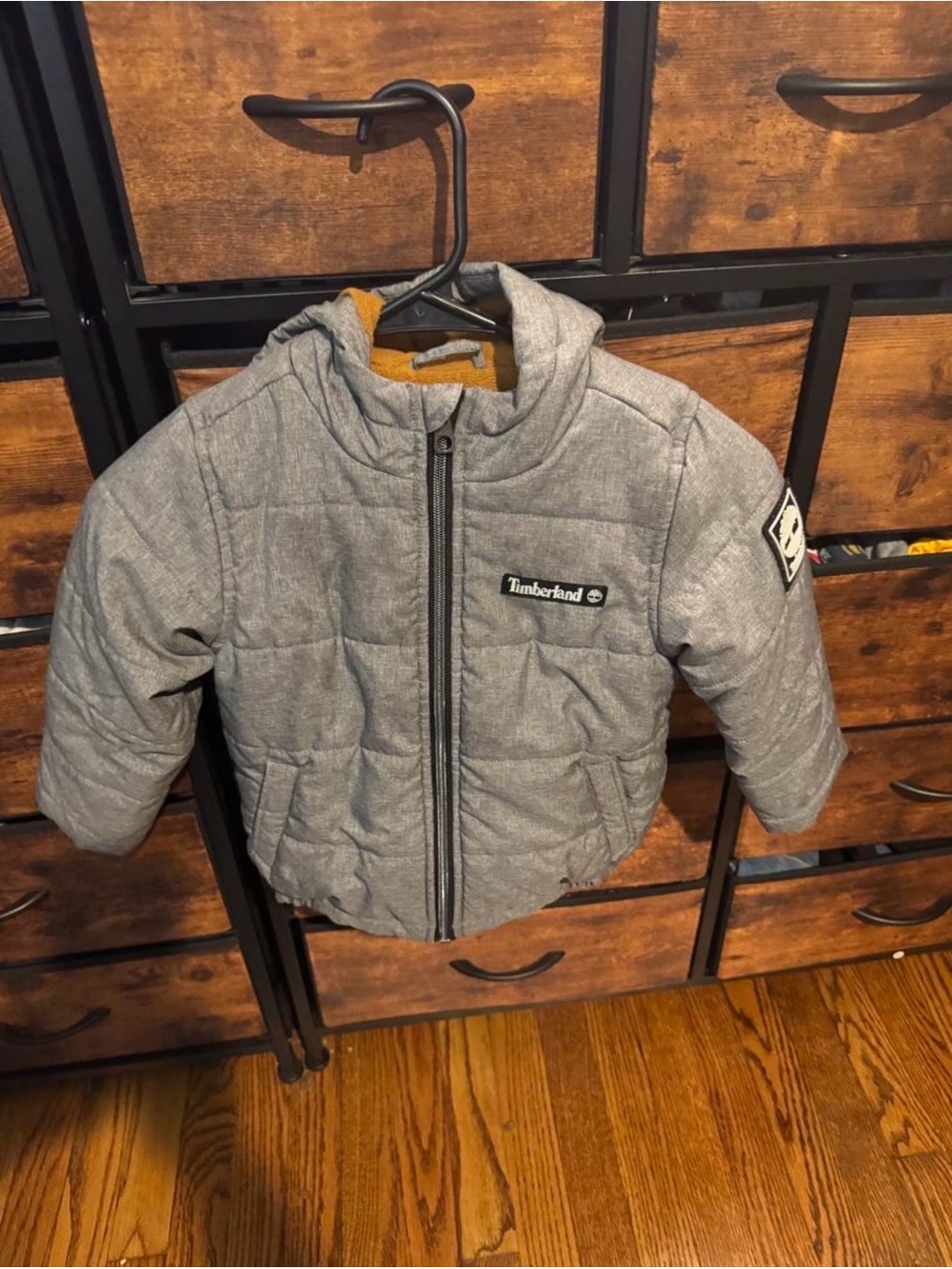 Timberland kids 3T Gray Quilted Hooded Jacket with Mustard Lining
